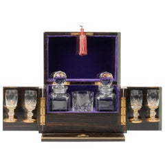 English Coromandel Wood Liquor Chest with Crystal Service By Betjemann & Sons