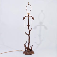 English Country and Tudor style bronze table lamp by Valenti, Barcelona, 1940s