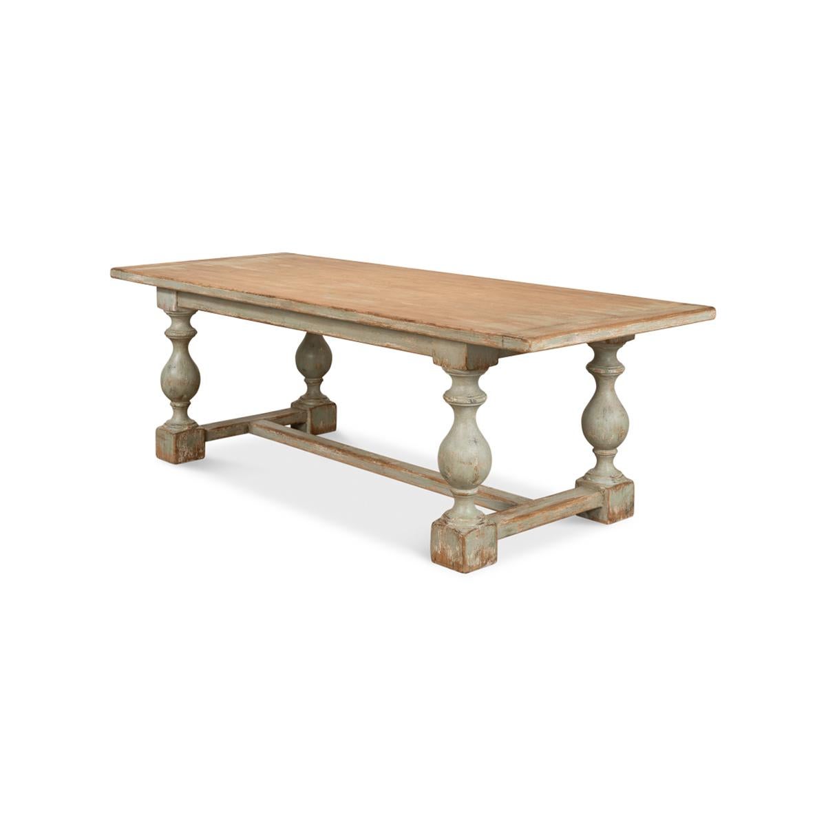 Asian English Country Antique Sage Dining Table For Sale