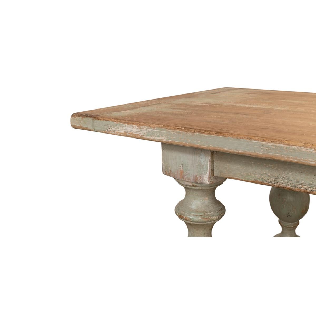 Contemporary English Country Antique Sage Dining Table For Sale