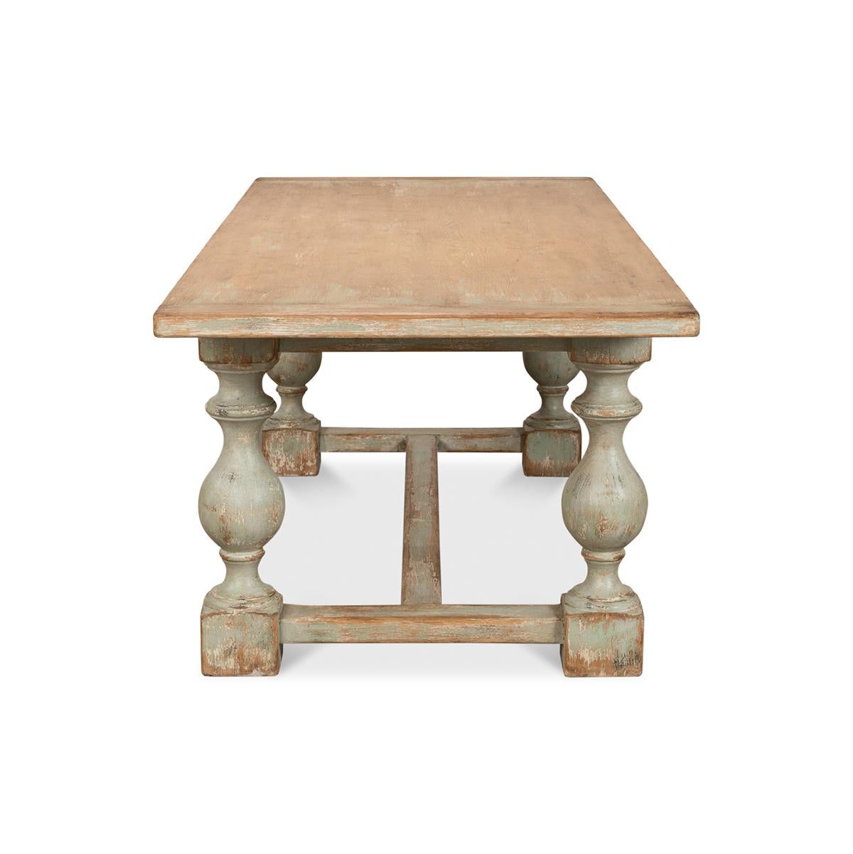 Wood English Country Antique Sage Dining Table For Sale