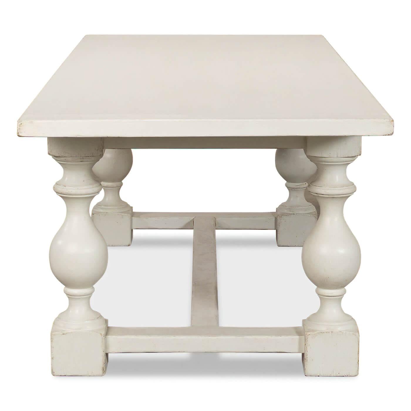 Asian English Country Antique White Dining Table For Sale