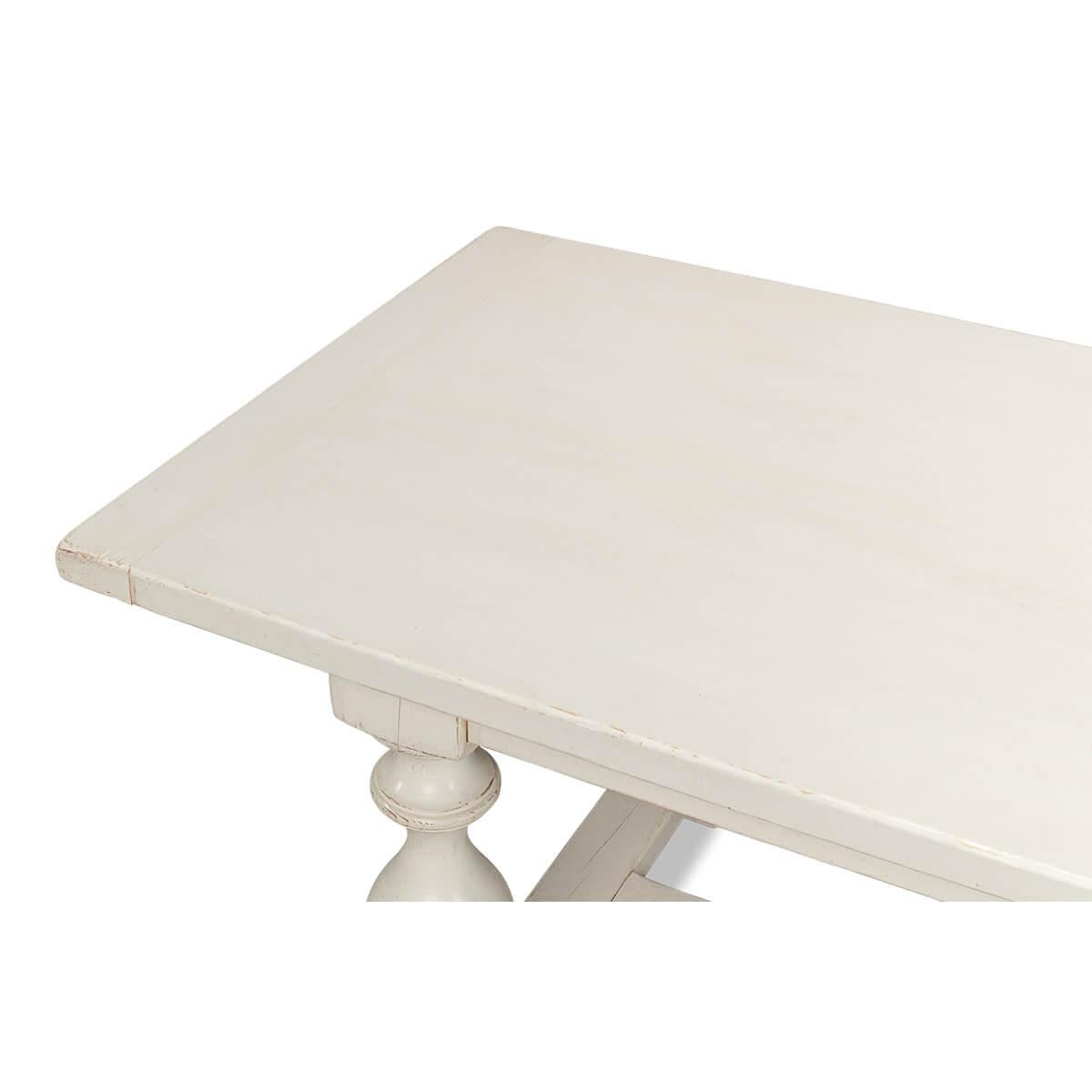 Contemporary English Country Antique White Dining Table For Sale