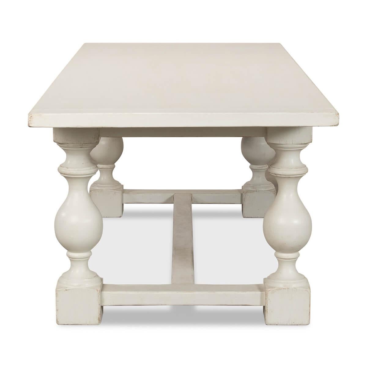 Wood English Country Antique White Dining Table For Sale