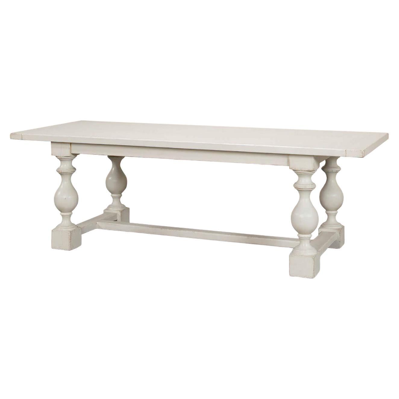 English Country Antique White Dining Table For Sale