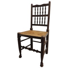 English Country Antique Wood Dining Chair with Rush Seat