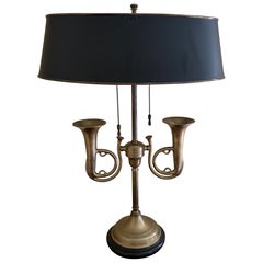 Englische Landhaus-Bouillotte-Lampe aus Horn mit schwarzem Tole-Schirm