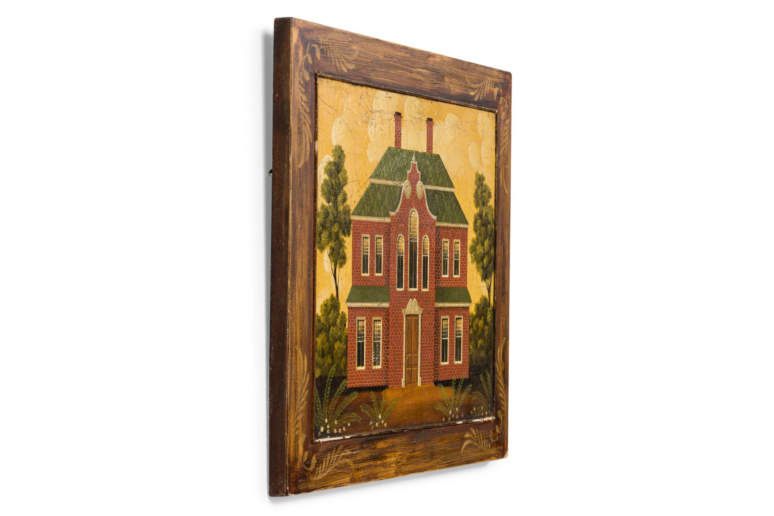 Peinture acrylique sur panneau de style campagne anglaise (20ème siècle), représentant une maison en briques, dans un cadre en faux bois et décoré. (7 Pièces similaires : 057835B, 057835C, 057835D, 057835E, 057835F, 057835G, 057835H)

Quelques