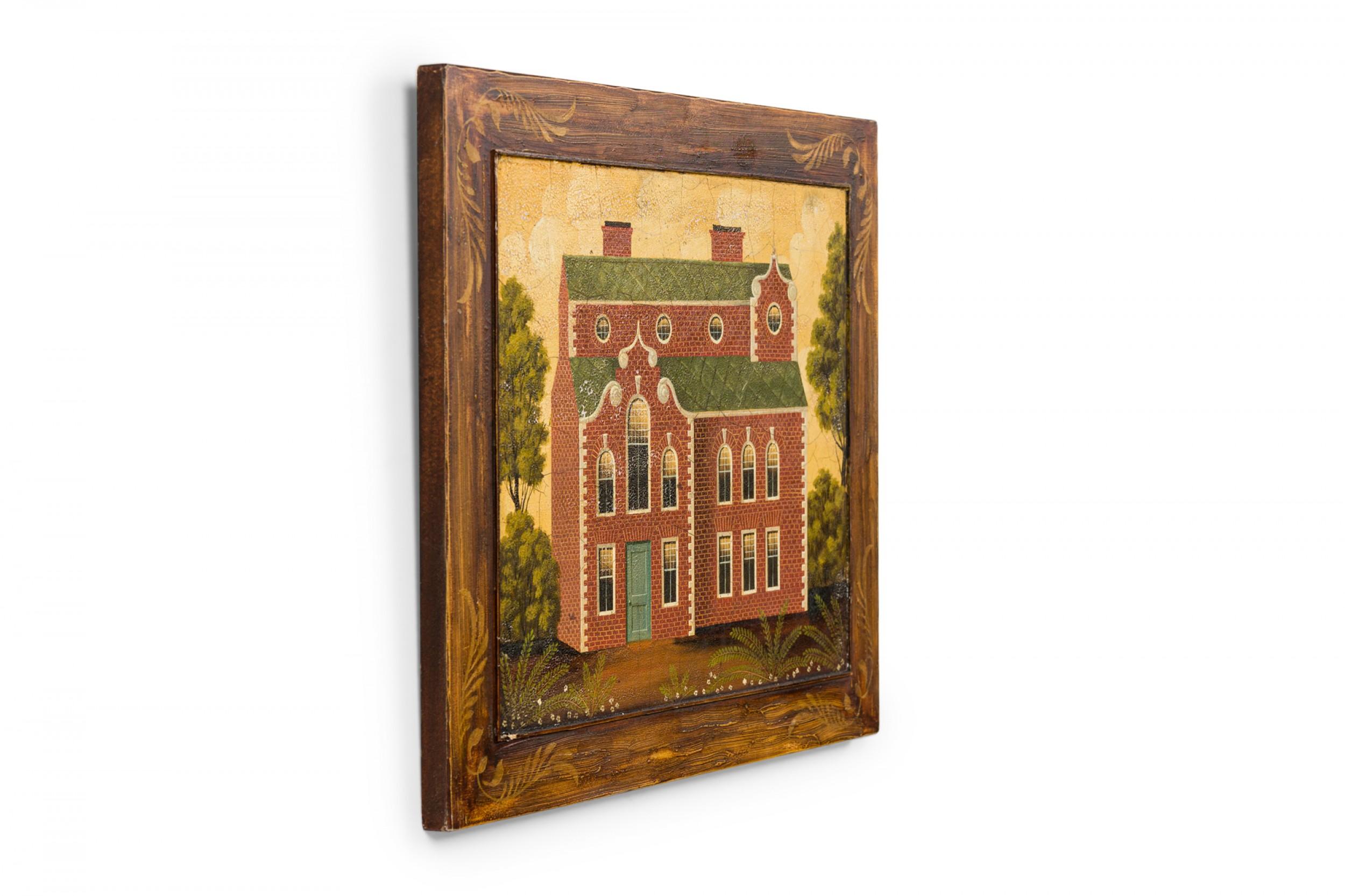 Quadro in acrilico su tavola in stile English Country (20° secolo), raffigurante una casa in mattoni, con cornice in finto legno e decorata. (7 pezzi simili: 057835A, 057835B, 057835C, 057835D, 057835F, 057835G, 057835H)

Alcuni segni di usura sul