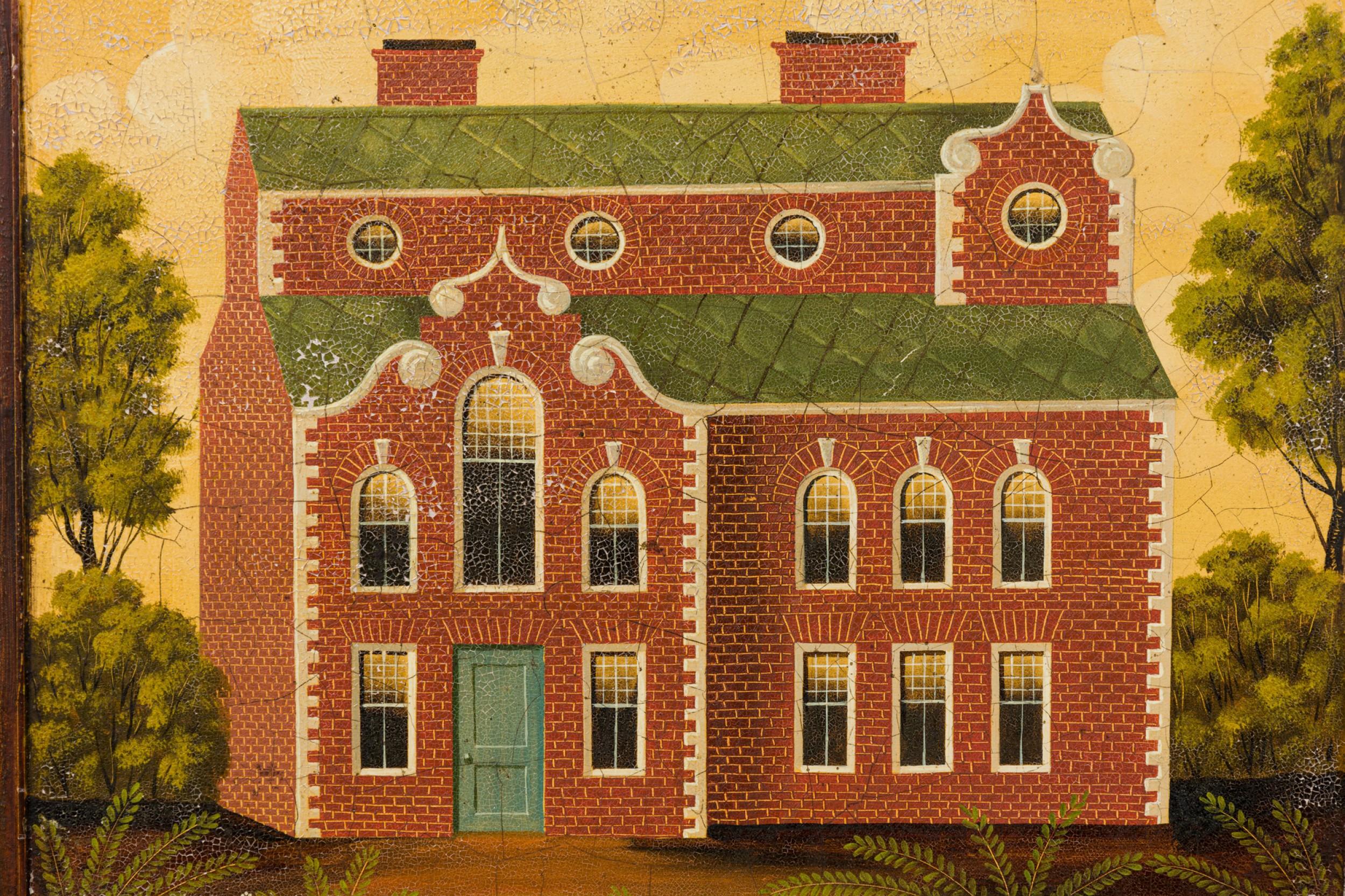 Coloniale britannico Casa di campagna inglese in mattoni Pittura acrilica in vendita