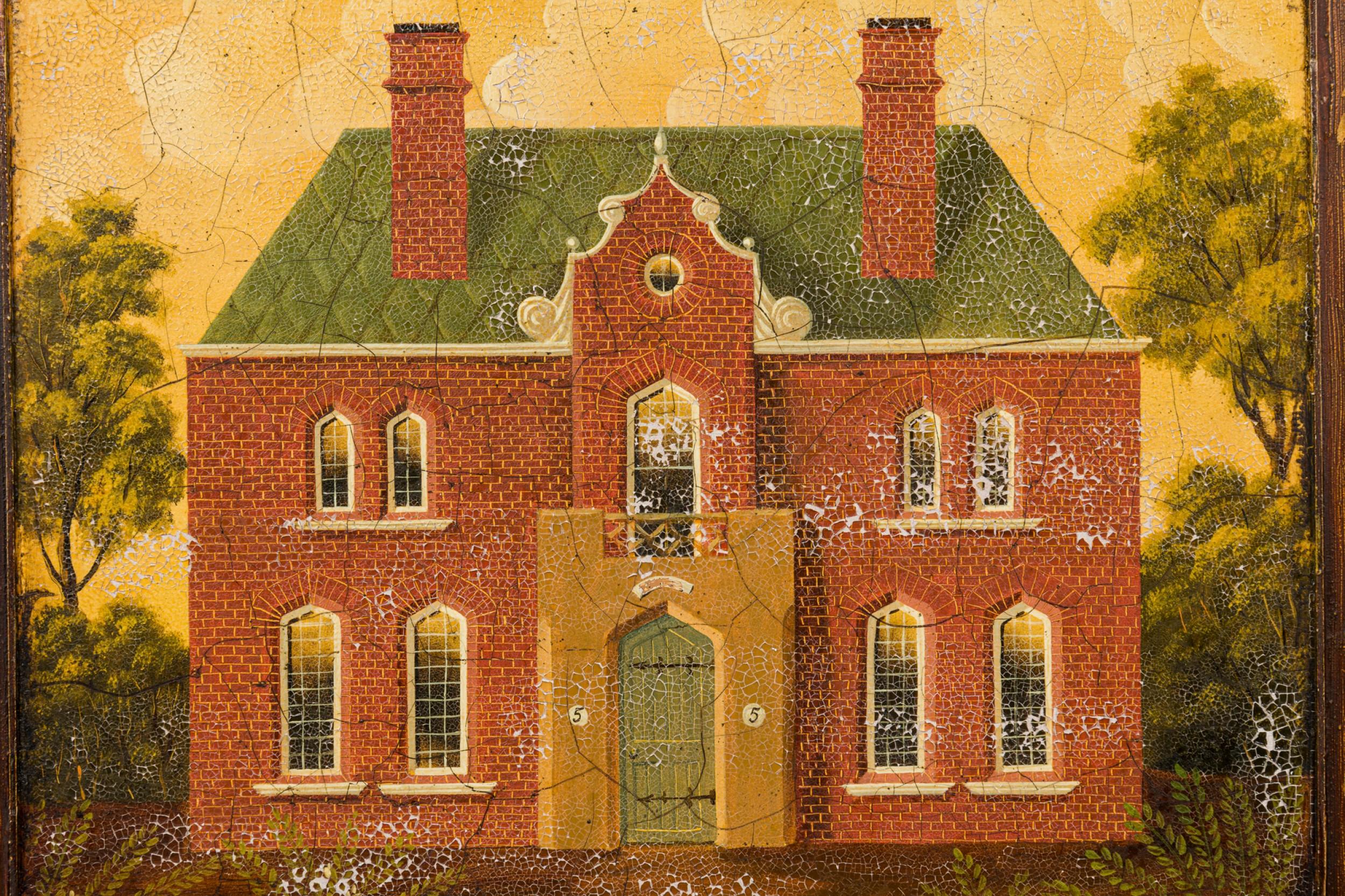 Pintura acrílica de una casa de campo inglesa Colonial británico en venta