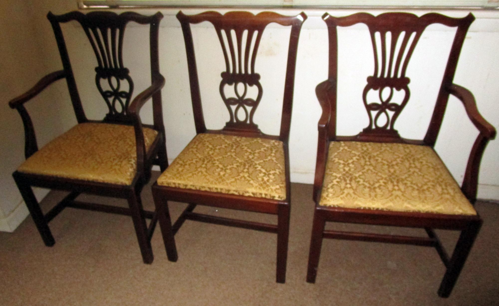 George III English Country Chippendale Style Mahogany Dining Chairs Set of Eight