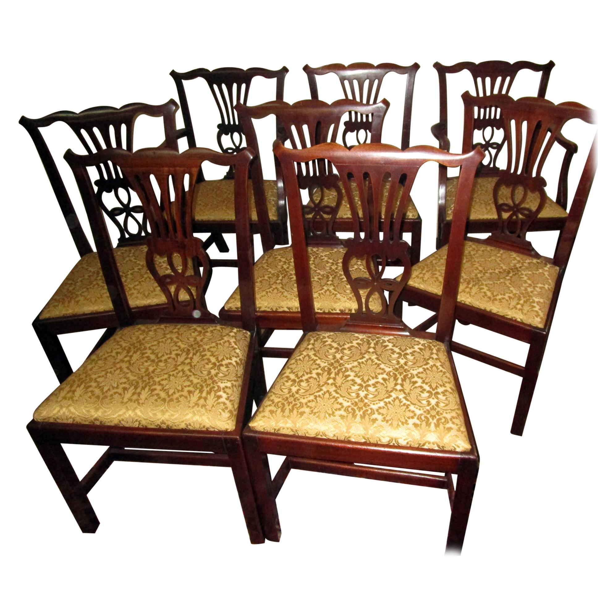 English Country Chippendale Style Mahogany Dining Chairs Set of Eight