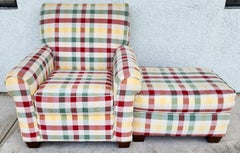 Englischer Country Club Stuhl & Ottomane Shabby Chic