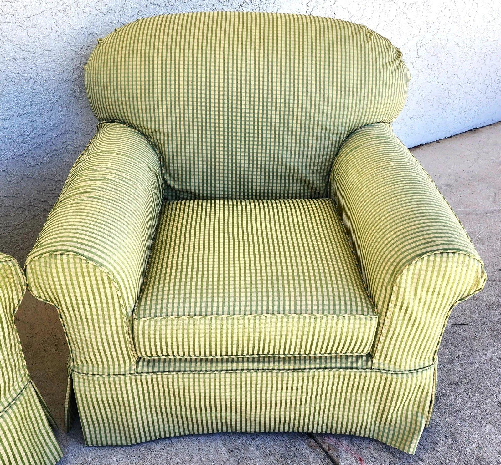 Cotton English Country Cottage Armchairs Slipcovered by Lee Industries Pair For Sale