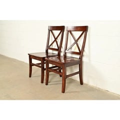 English Country Farmhouse Carved Walnut X-Back Side Chairs or Dining Chairs