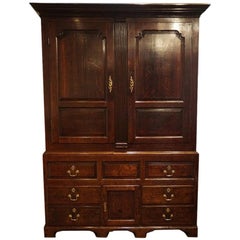 English Country Farmhouse George III Oak Livery Cupboard Wardrobe, circa 1800