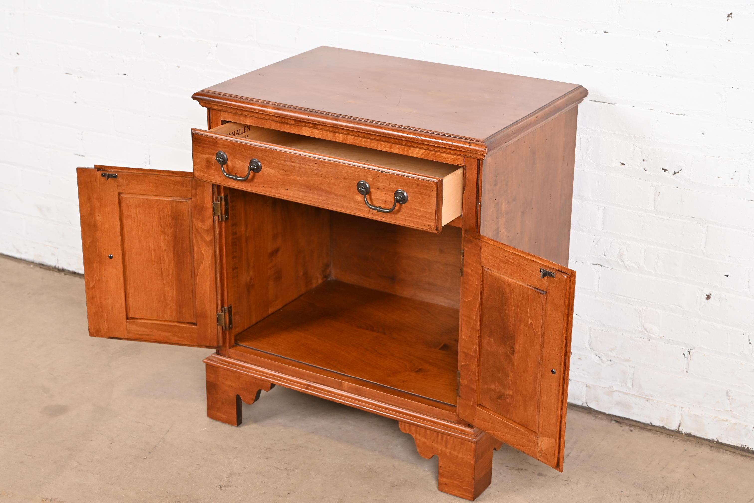 Brass English Country Farmhouse Solid Maple Bedside Chest For Sale