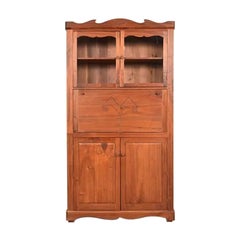 English Country Farmhouse Studio Crafted Carved Walnut Drop Front Secretary Desk