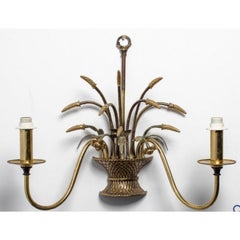 Englischer Blumenkorb-Wandleuchter aus Messing mit zwei Leuchten