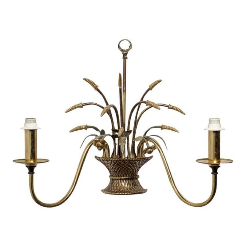 Amsterdam School English Country Flower Basket Brass Two-Light Sconces For Sale