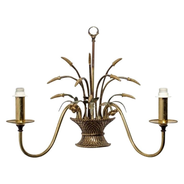 English Country Flower Basket Brass Two-Light Sconces For Sale
