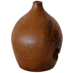 Vintage English Country Handcrafted Cockhill Crafts Sculptural Turned Yew Wood Vase 1960