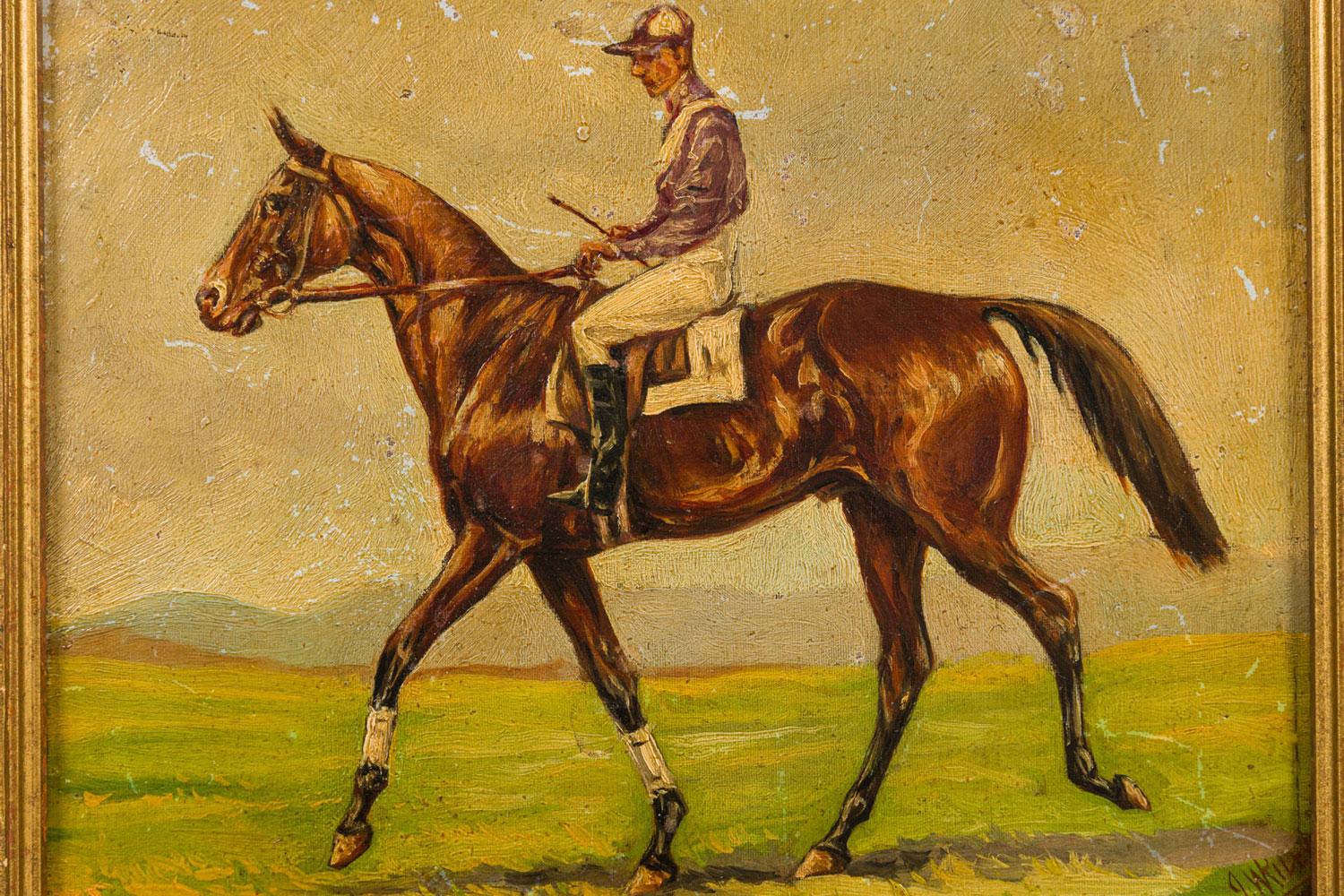 Coloniale britannico Quadro con cavallo e fantino di campagna inglese in vendita