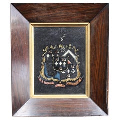 English Country House 19th C Oil on Board Armorial Coat of Arms Coach Panel