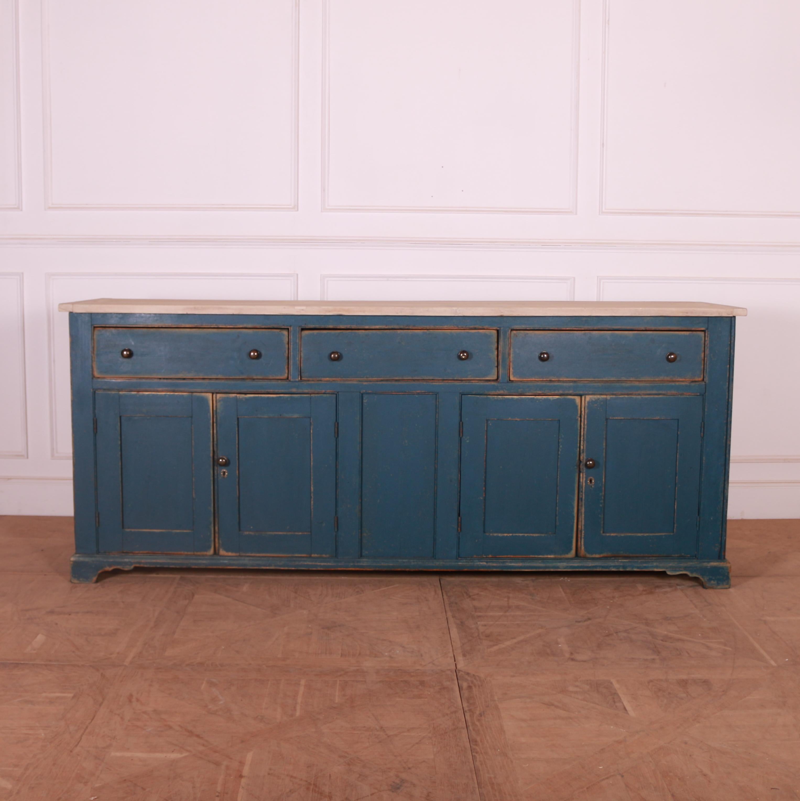 Good early 19th century painted pine English country house dresser base, 1820.



Dimensions
91 inches (231 cms) wide
22.5 inches (57 cms) deep
38 inches (97 cms) high.