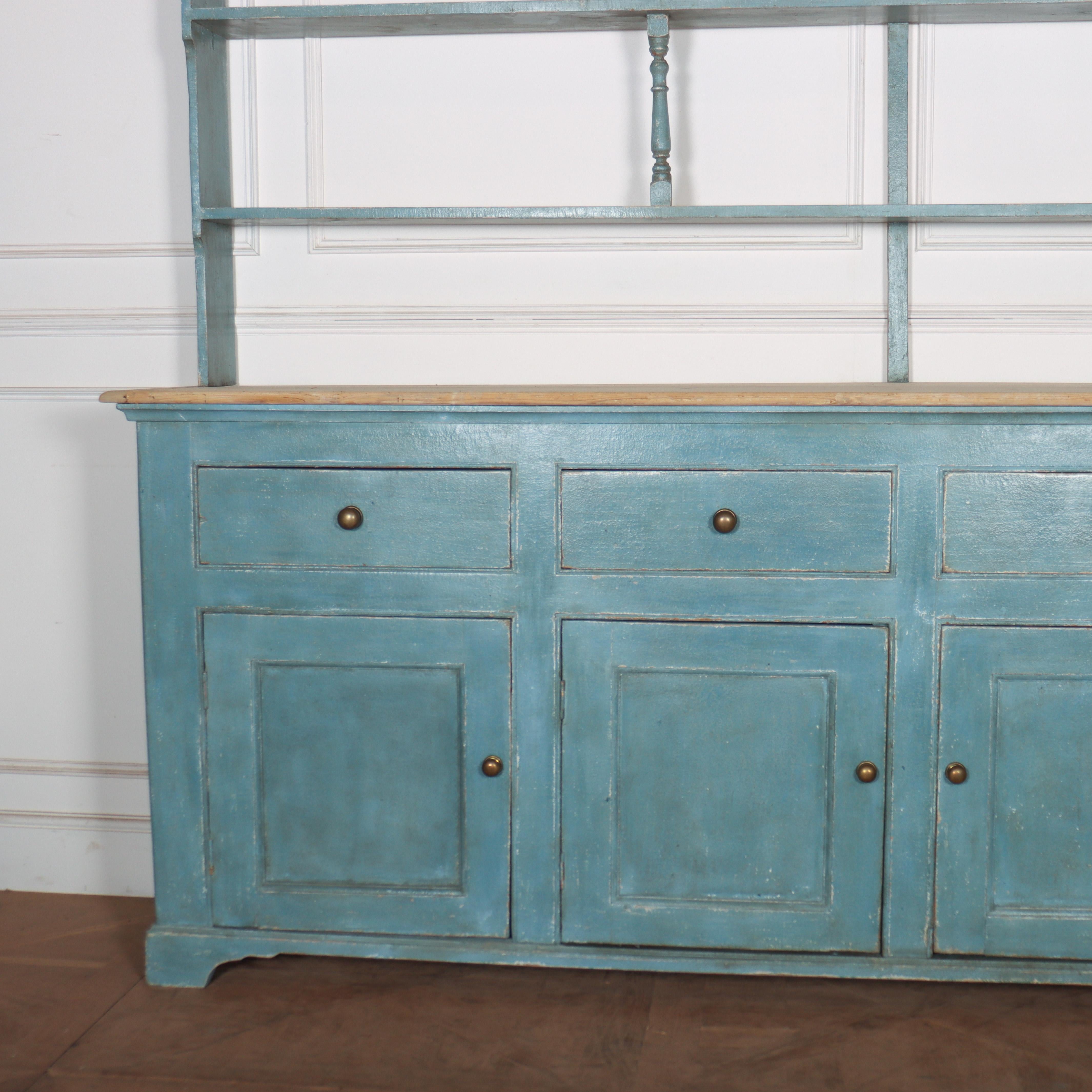 Large 19th C English painted country house dresser. Great storage. 1850.

Height to worktop is 41.5