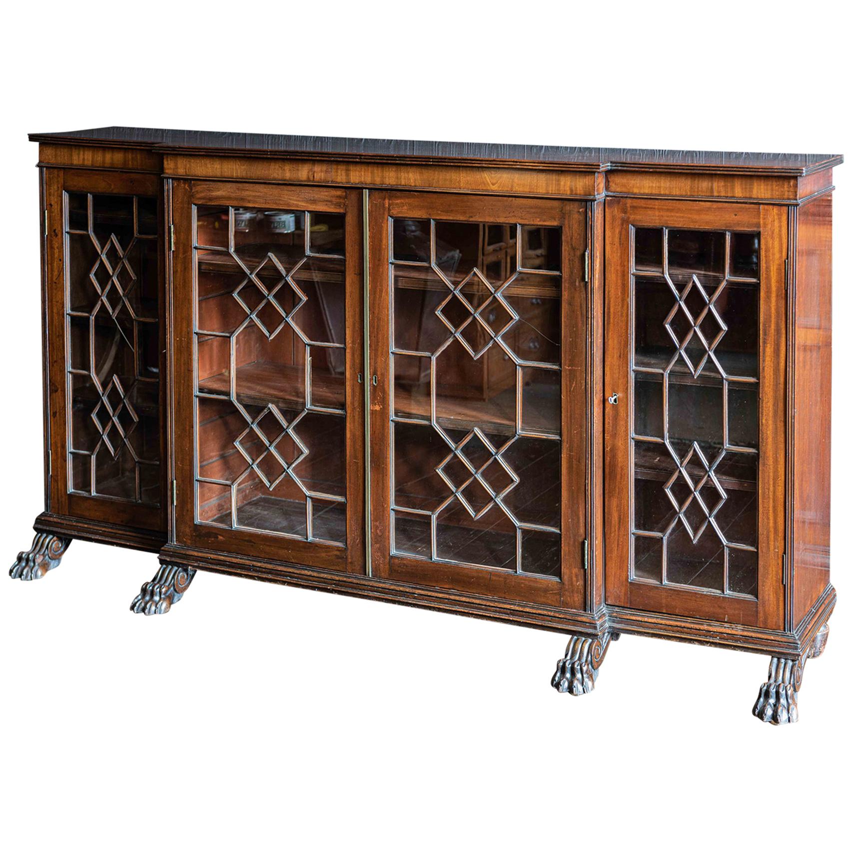 English Country House Mahogany Breakfront Bookcase