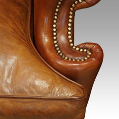 English Country House Pair of Georgian Style Leather Wing Chairs, circa 1920