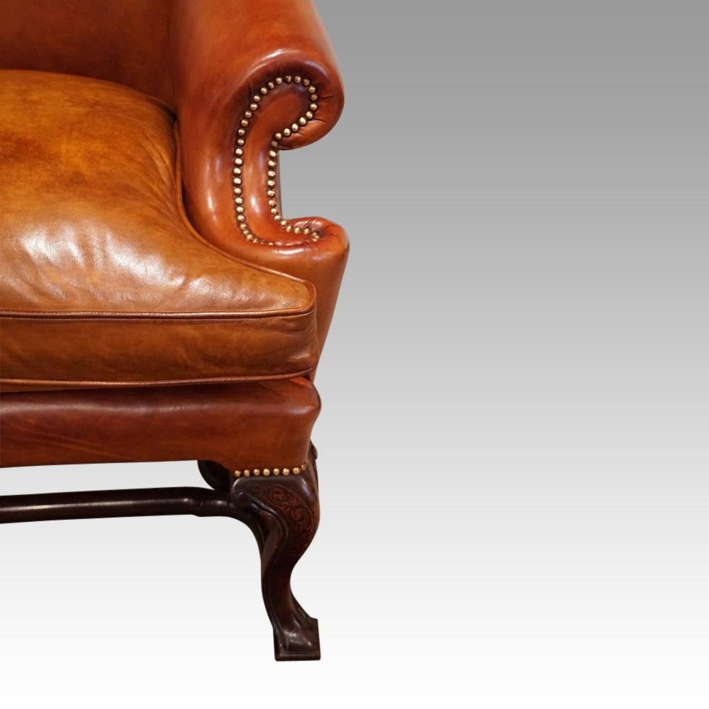 Early 20th Century English Country House Pair of Georgian Style Leather Wing Chairs, circa 1920 For Sale