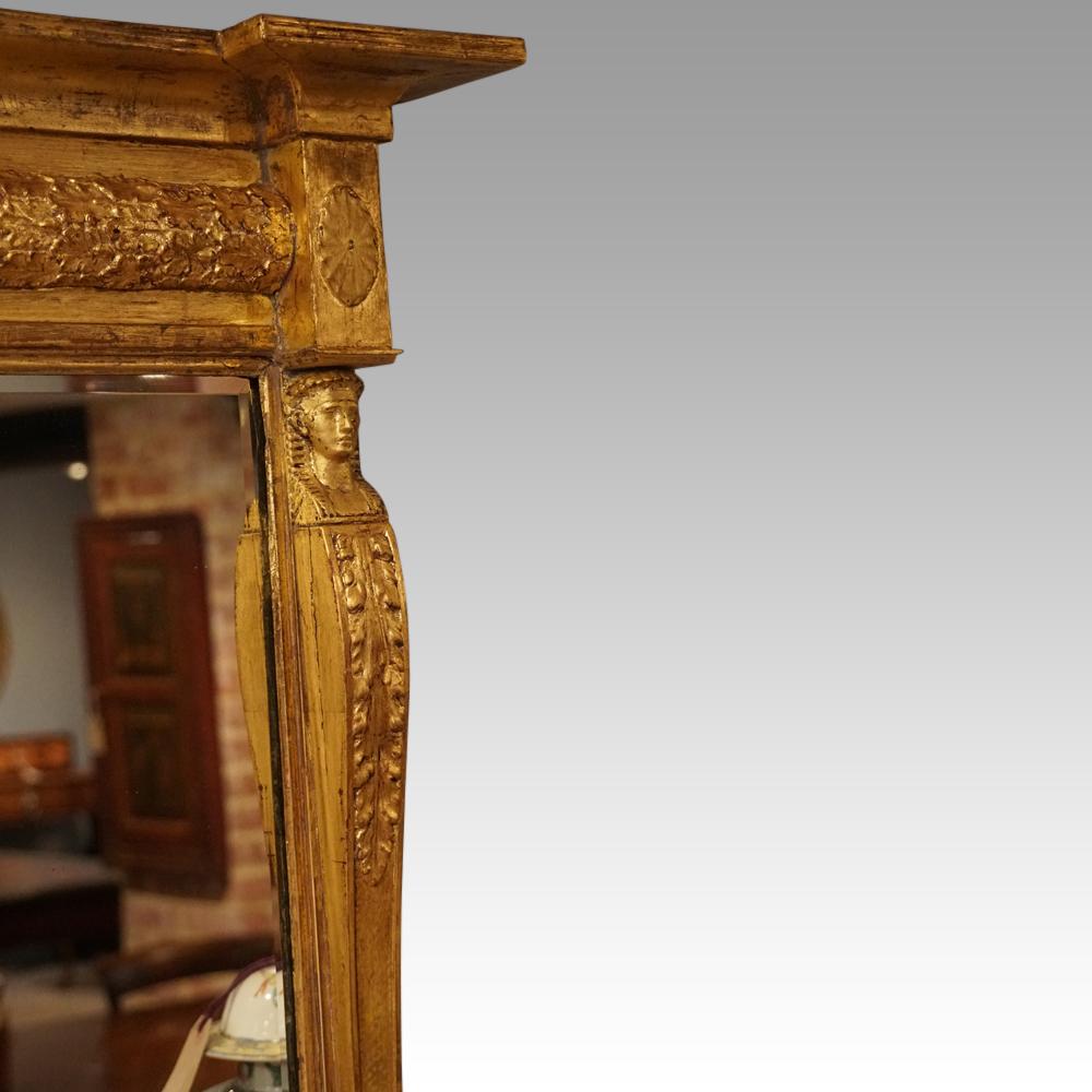 Giltwood English Country House Regency Gilt Egyptian Revival Mirror For Sale