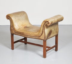 English Country House Saddle Leather Window Bench