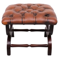 English Country House Style Padded Leather Ottoman