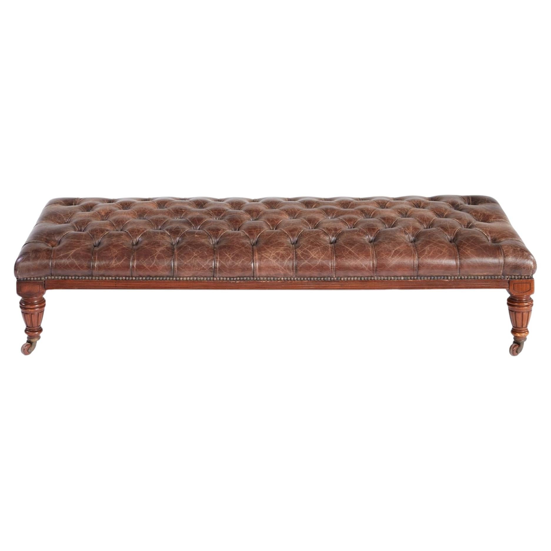 English Country House Tufted Leather Ottoman