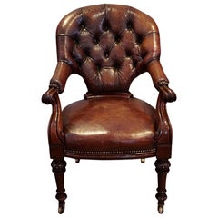 English Country House Victorian Leather Library Desk Chair, circa 1870