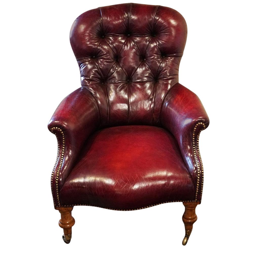 English Country House Victorian Red Leather Library Reading Chair