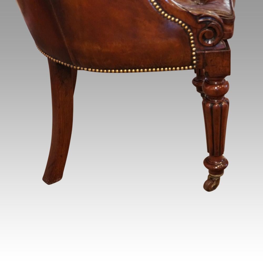 English Country House William IV Mahogany Leather Library Chair, circa 1830 1