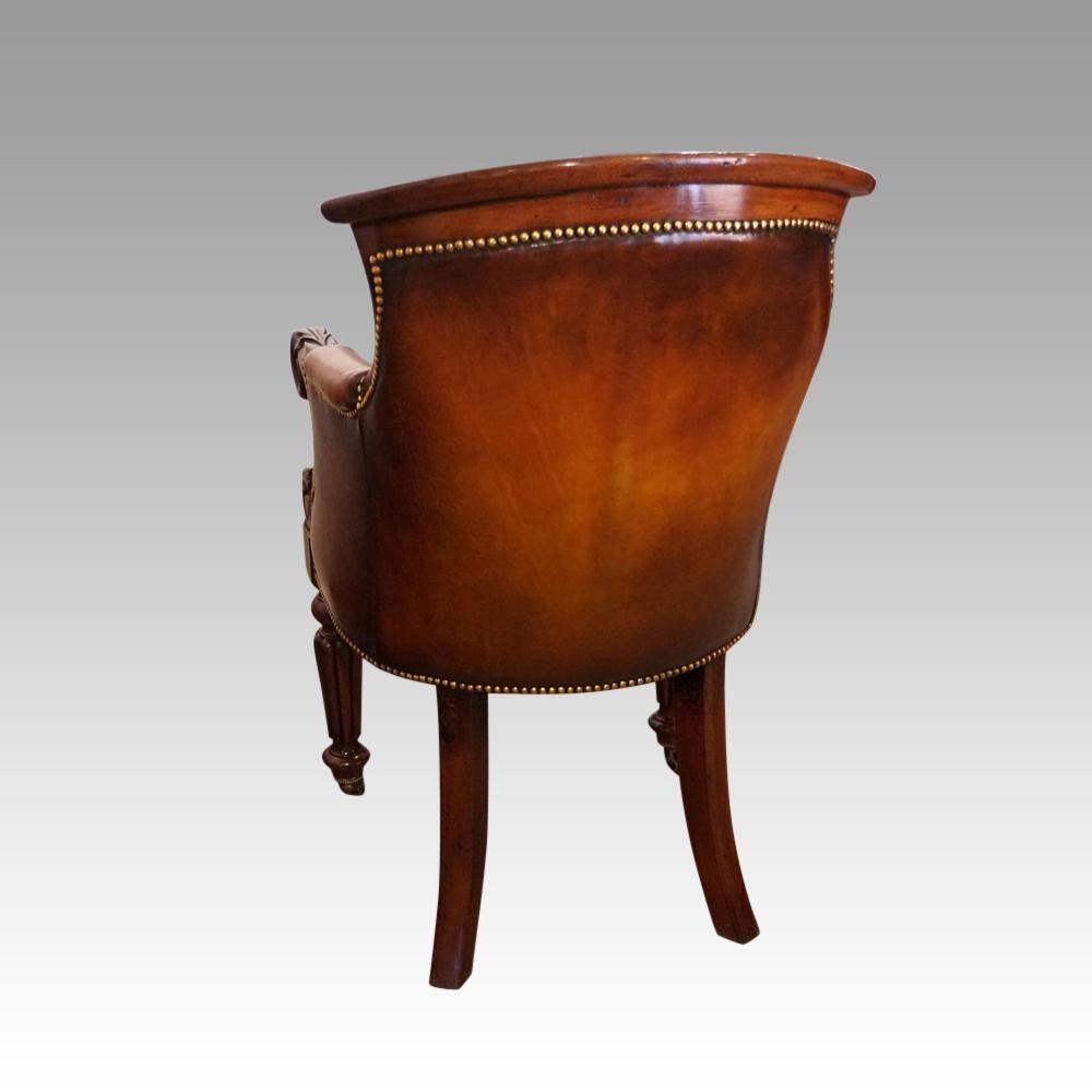 English Country House William IV Mahogany Leather Library Chair, circa 1830 2