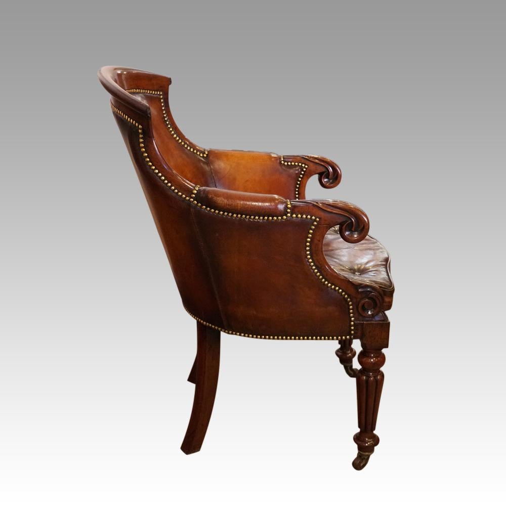 English Country House William IV Mahogany Leather Library Chair, circa 1830 3