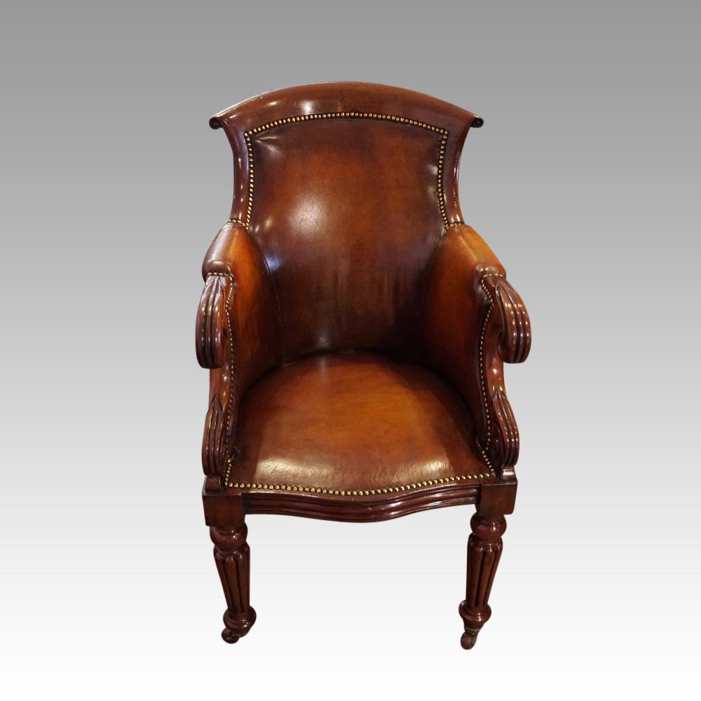 English Country House William IV Mahogany Leather Library Chair, circa 1830 4