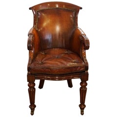 English Country House William IV Mahogany Leather Library Chair, circa 1830