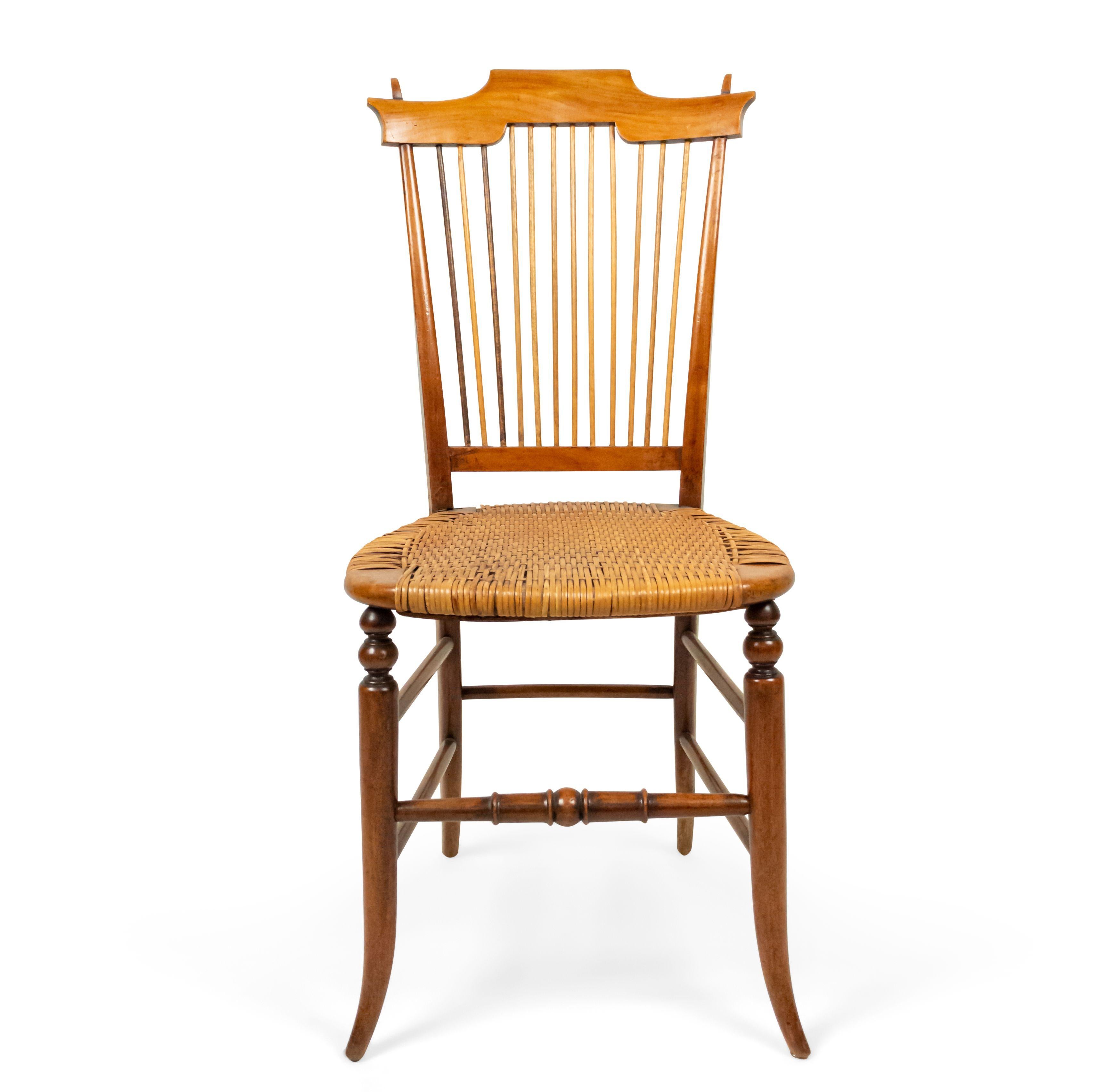 English country (19th century) maple spindle back side chair with wicker seat.