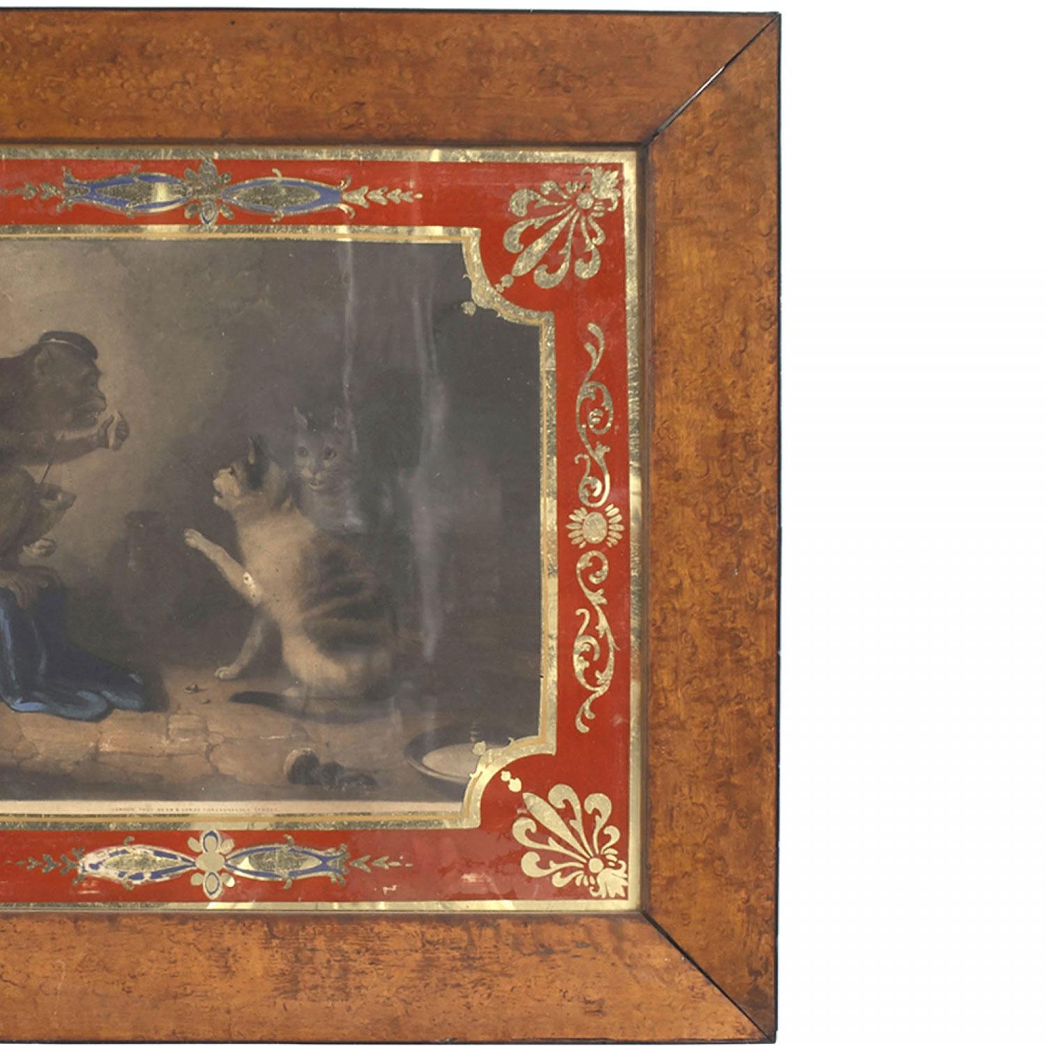 English Country Monkey and Cats Lithograph (Britisch Kolonial) im Angebot