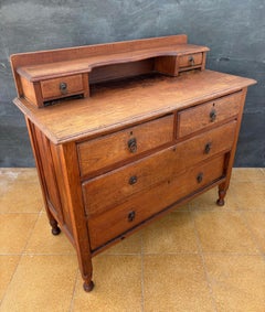 English Country Oak Chest of Drawers with Raised Back and Small Drawers, 1930s