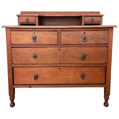English Country Oak Chest of Drawers with Raised Back and Small Drawers, 1930s