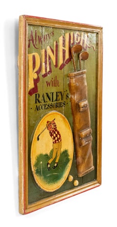 20th Century English Carved Wood Golf Sign Wall Plaque